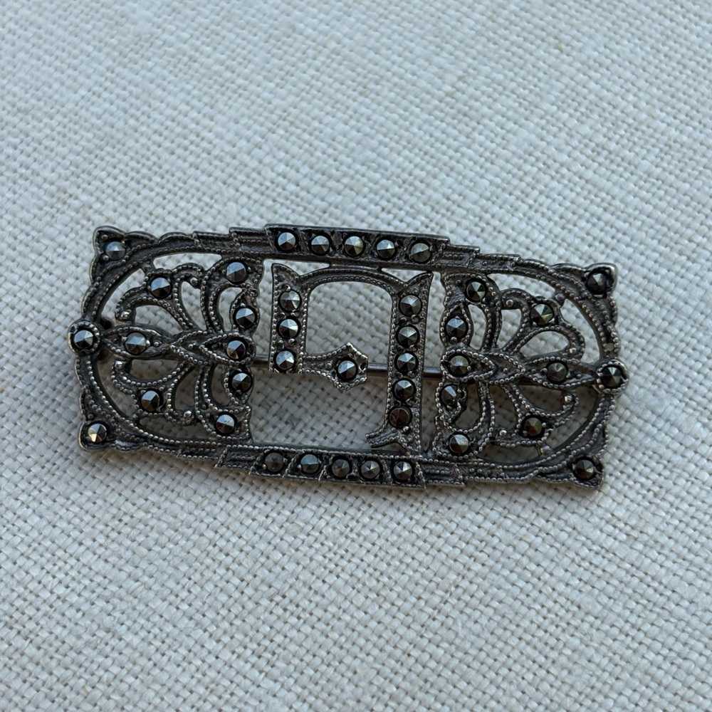 Antique Sterling Silver Marcasite Brooch